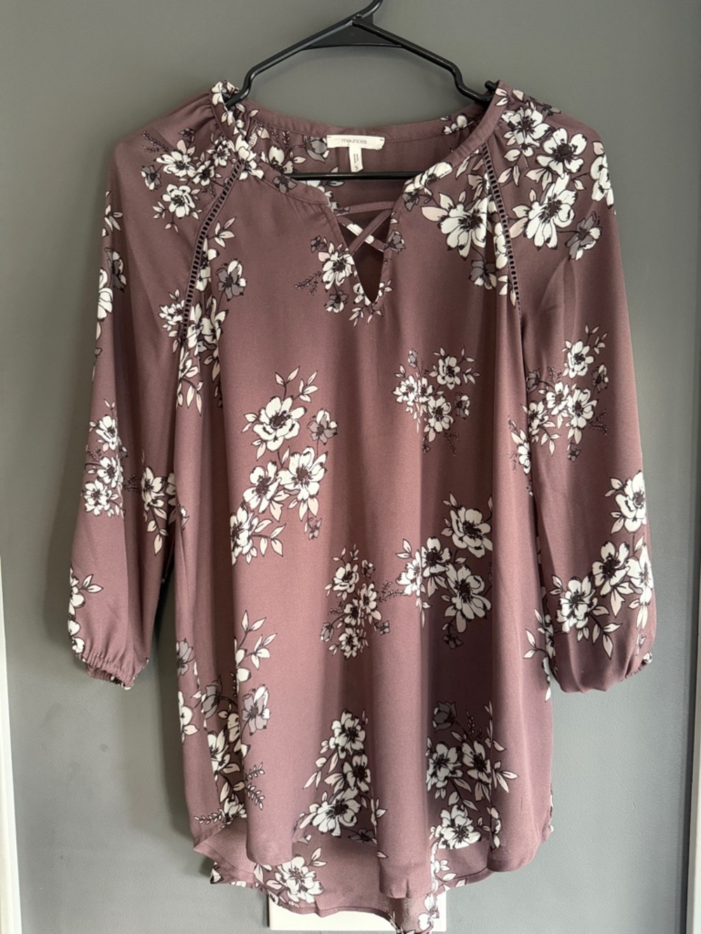 Maurices Dusty Mauve Floral Lace-Up Tunic